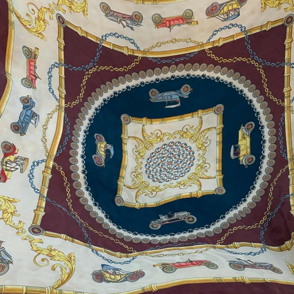 Silk Vintage Renato Balestra Hand Hemmed Italian Car Print Scarf